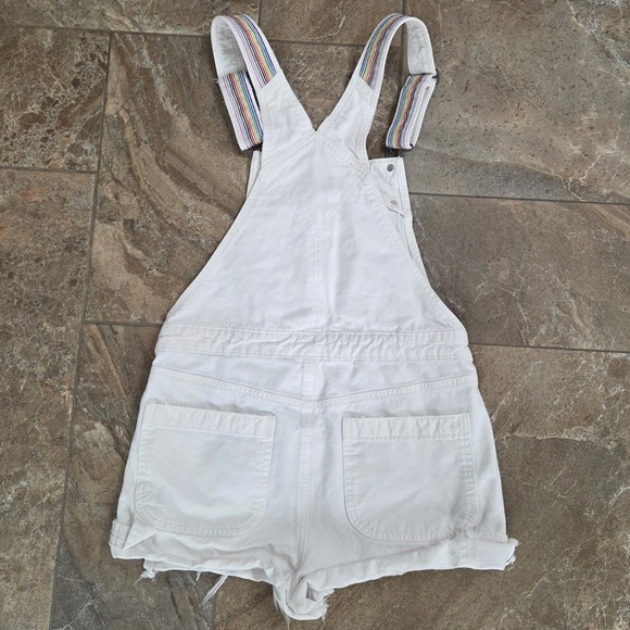 American Eagle Outfitters‎ White Denim Tomgirl Shortalls Rainbow Strap Size S - Picture 7 of 7